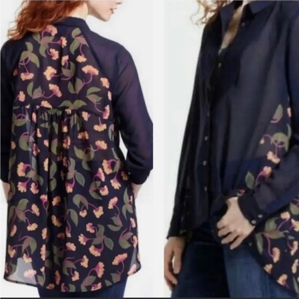 Anthropologie Maeve 2 Ira Sheer Floral Button Down Blouse Top